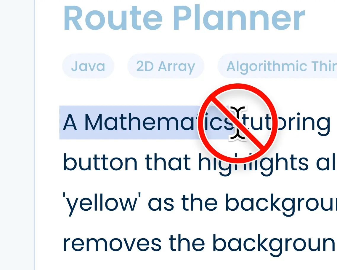 Illustration of forbidden text selection with cursor.