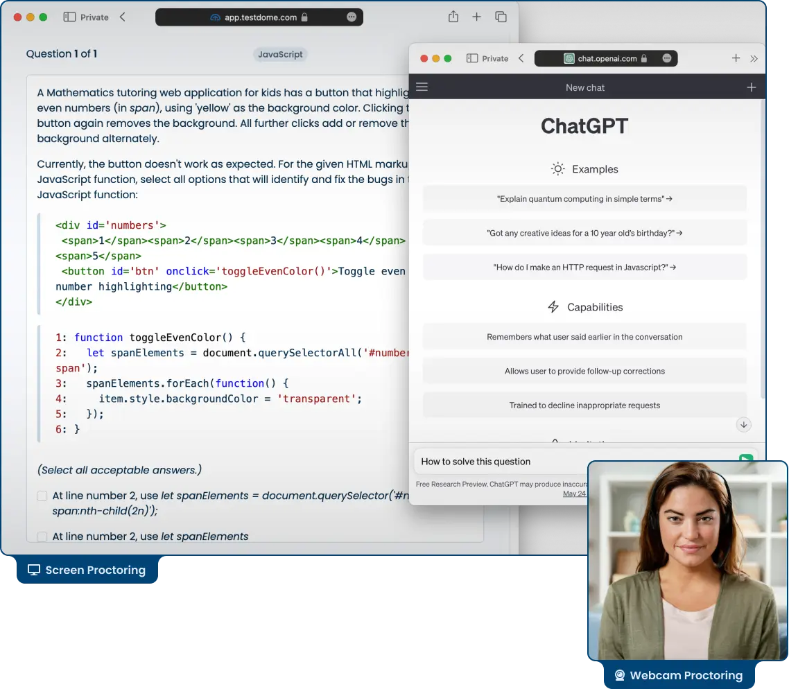 Illustration of the webcam and screen proctoring.